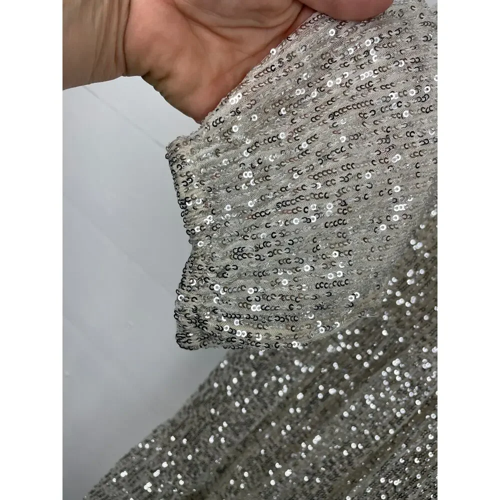 Vineyard Vines Silver Sequin V-Neck Tiered Dress Size XL Holiday NYE